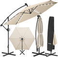 ® Parasol déporté, Parasol de jardin exterieur, 3, 5 x 3, 5 m avec Eclairage LED – tectake, Beige/Noir, Pivotant à 360°, Inclinable 90° à 135°, UV 50+