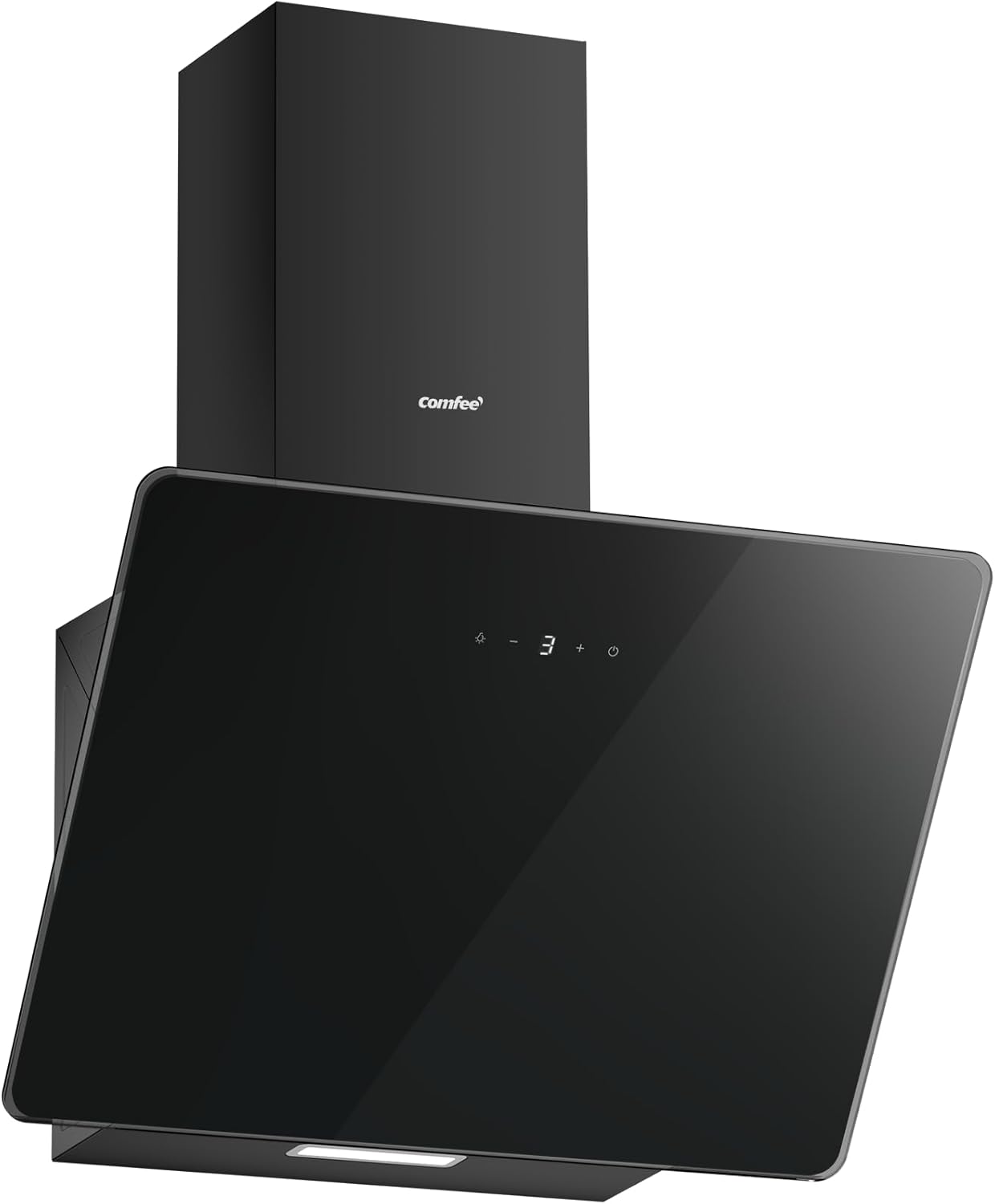 Comfee ANGJ64B-60 ' ANGJ64B-60 Hotte aspirante inclinée 60 cm en Verre Trempé, 3 Niveaux de Vitesse, Écran Tactile LED, 60 cm, Noir