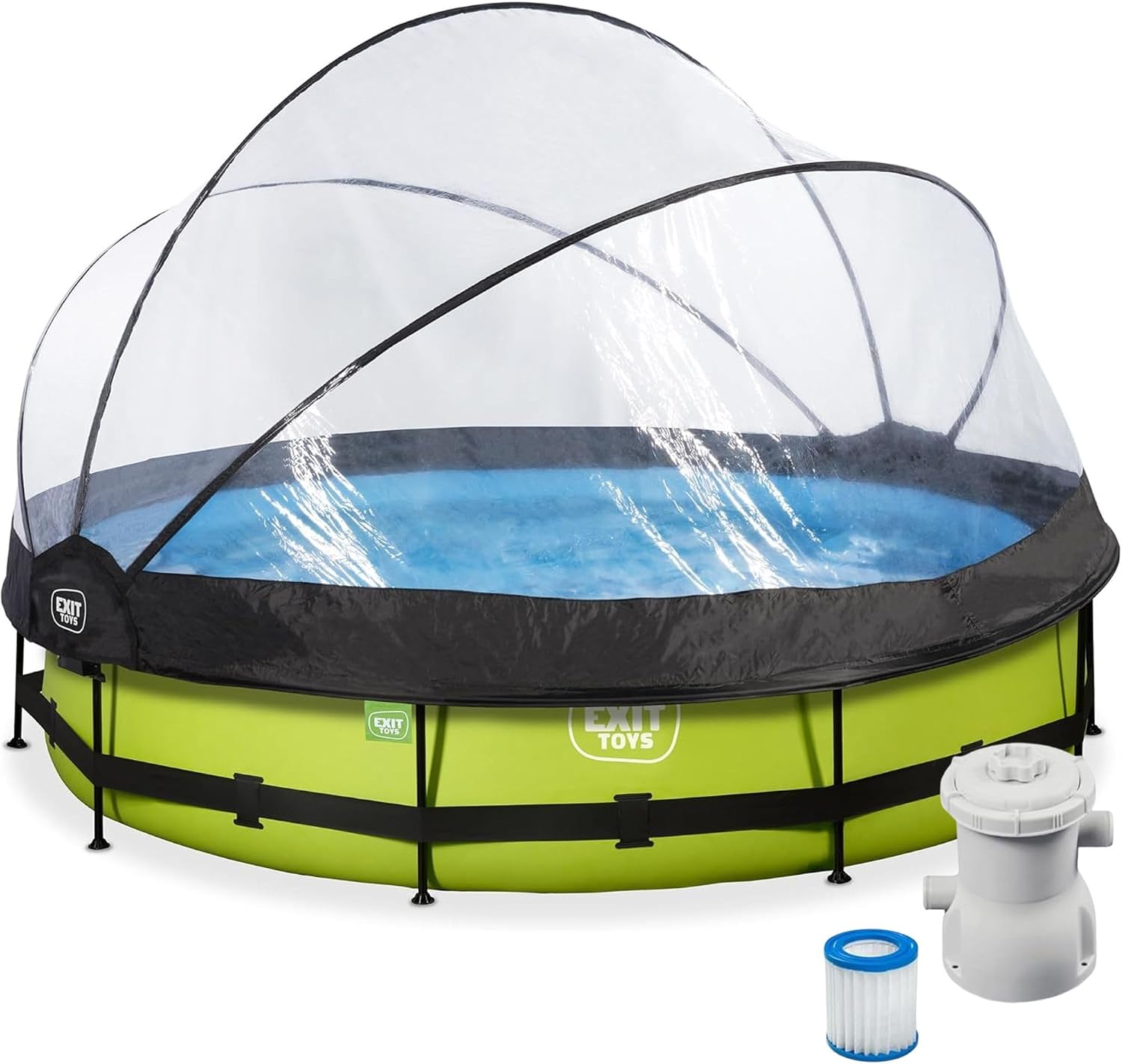 Piscine avec Dôme Ronde Ø 360 x 76 cm avec Pompe Filtrante et Bâche, Piscine Hors Sol pour Enfants, TÜV CE en 16582, Cadre en Acier – EXIT TOYS