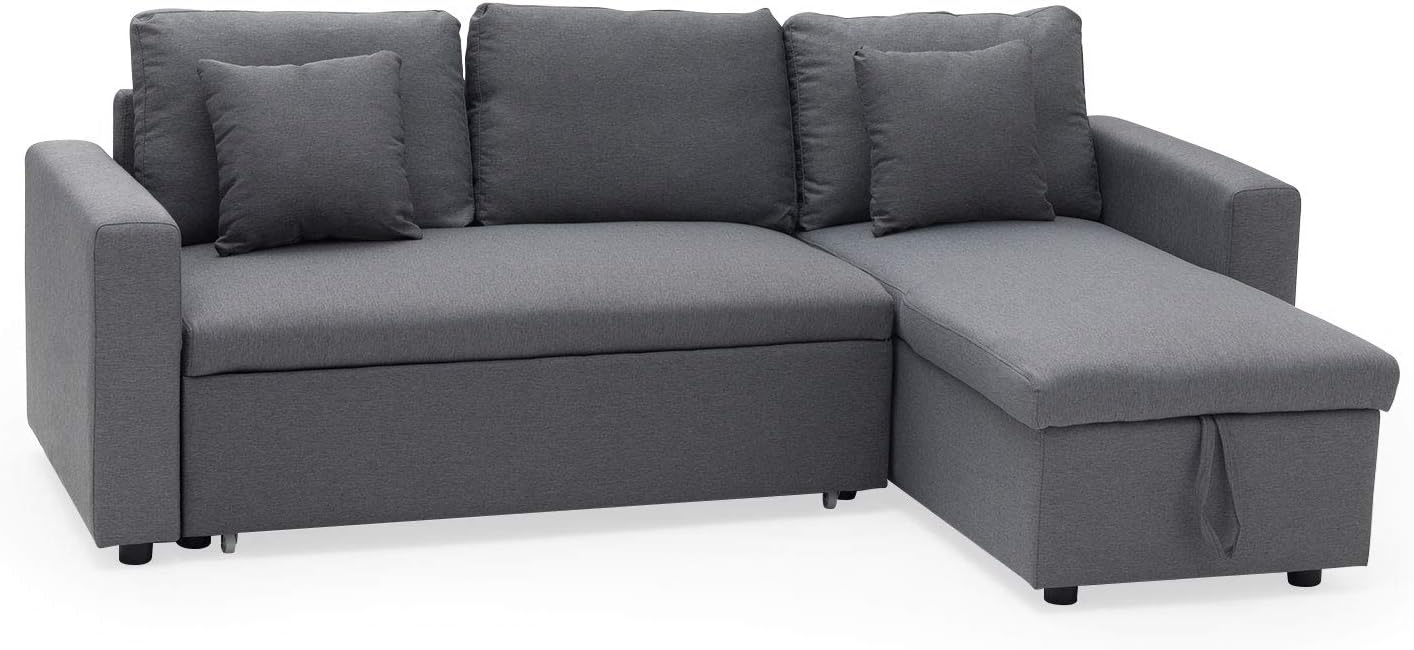 Canapé, Canapé d'angle Convertible Clark 3 Places en Tissu Gris. Canapé avec méridienne réversible, Gris – Happy Garden
