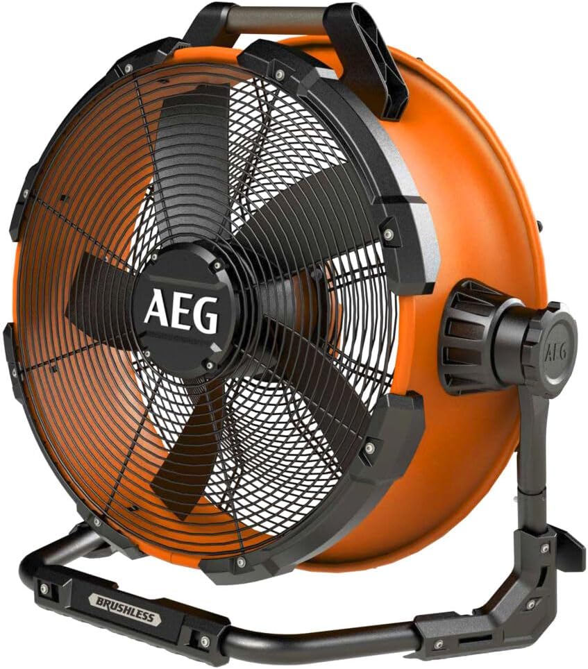 AEG BDF18-0 Ventilateur de chantier sans-fil 18 Volt hybride Brushless, diamètre 57, 5 cm, sans batterie, Noir/Orange, 6 vitesses, - BDF18-0