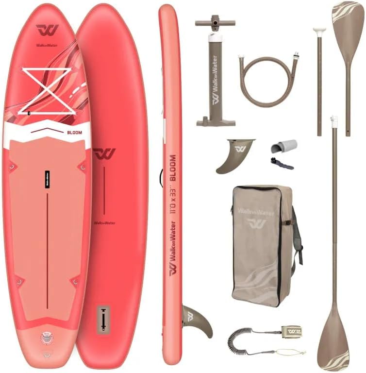 Planche gonflables, Charge 170 kg, Pack Complet avec Pagaie 2en1 Kayak – Walk on Water, Rose/Blanc/Beige, Drop Stitch Renforcé