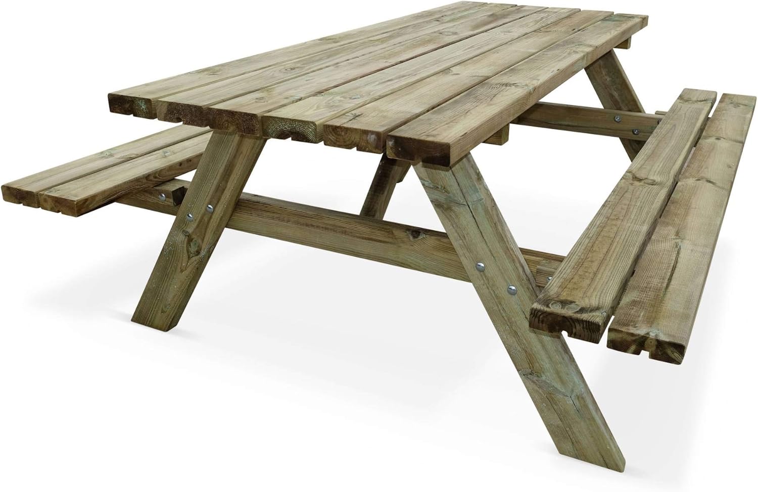 Table de Pique Nique Bois de pin + 2 bancs rabattables en Bois. 6 Places, Table de Jardin Robuste en pin sylvestre – Alice's Garden, PANCHINA