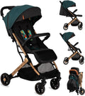 Momi, ESTELLE Poussette compacte légère et pliable dès 6 mois jusqu'à 15 kg, repose-pieds réglable, harnais 5 points, Vert/Noir, grand panier