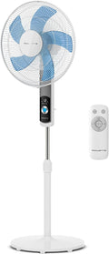 Rowenta VU5650F0 Turbo Silence Ventilateur sur Pied, 35 dB(A), Télécommande, Blanc/Bleu, 12 Vitesses, Oscillation 120°, Minuterie 12 h